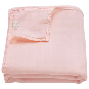 Ali and Oli Bamboo Swaddle in soft pink, neatly folded with a small fabric tag on the edge.