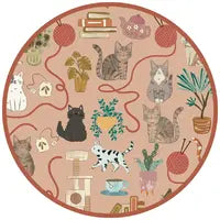 Round swatch of Sleeper, Cats Meow cat pattern.