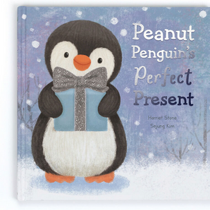 The Jellycat Peanut Penguin's Perfect Present Book is a heartwarming Christmas story featuring a penguin with a blue gift.