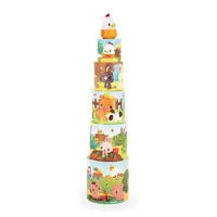 Load image into Gallery viewer, My First Pyramid: stacked cylinders with illustrations of chickens and bunnies.
