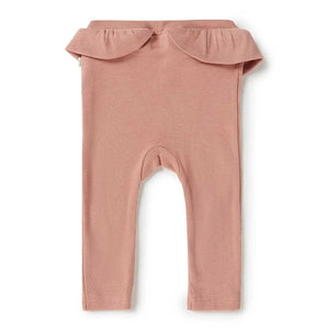 Snuggle Hunnys Organic Pants in Rose, featuring a ruffled waistband, are made from Certified Organic Cotton.