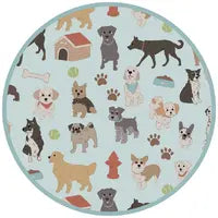 Round swatch of Sleeper, Dogs Bark dog pattern.