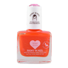Load image into Gallery viewer, Klee Naturals Kids Water-Based Peelable Nail Polish in bright orange, topped with a pink gem for child-friendly fun.
