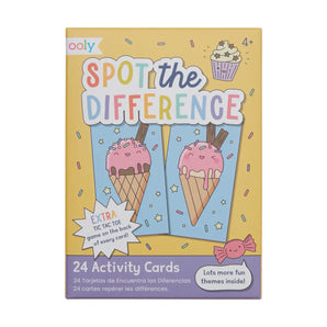 Spot the Difference Activity Cards: yellow & purple box with illustrations of ice cream, text "ooly Spot the Difference 24 Activity Cards."