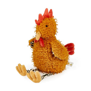 Randy the Rooster: fuzzy orange rooster stuffed animal with cream & black leg & wing details. 