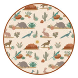 Emerson and Friends Bamboo Lovey features a Desert Friends Armadillo pattern with desert animals on a beige background.