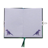 Open the Scented Secret Diary by Floss and Rock to find lined pages with purple dinosaur illustrations and a charming green ribbon bookmark.
