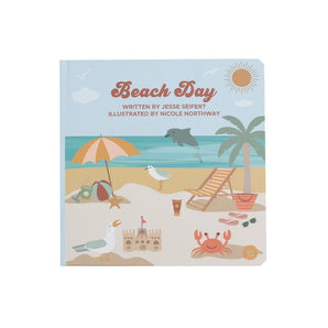 Cover of Beach Day Board Book: Written by Jesse Seifert, Illustrated by Nicole Northway with beach, bird, and sea animal illustrations.