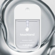Load image into Gallery viewer, Hydrating Hand Sanitizer: clear sanitizer bottle with white cap &amp; text "touchland Power Mist Hydrating hand sanitizer" on gray gel.
