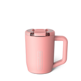 Muv 15oz, Guava: pink insulated mug with lid and silver Brumate logo.