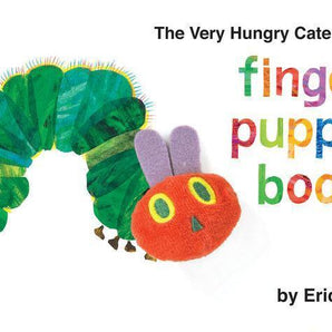 Cover of Eric Carles The Very Hungry Caterpillar Board Book by Random House, featuring a vibrant caterpillar and playful puppet.