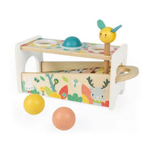 Load image into Gallery viewer, Janod Juratoys Wooden Xylophone: A skill game with colorful balls, animal illustrations, a Pure Tap Tap xylo, and a bird-design mallet.
