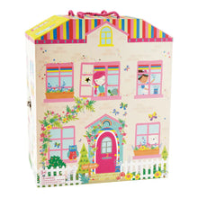 Load image into Gallery viewer, Floss and Rocks Rainbow Fairy Playhouse features a whimsical design with colorful windows, a pink door, and floral decor for portable fun.
