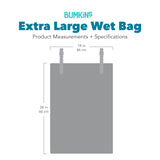 Gray silhouette of the Bumkins Extra Large Wet Bag with dimensions—width: 18 in (46 cm), height: 26 in (66 cm).