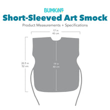Load image into Gallery viewer, Gray silhouette of Bumkins Short-Sleeved Art Smock with dimensions—width: 17 in (43 cm), height: 20.5 in (52 cm), height from neck: 19 in (48 cm).
