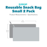 Gray silhouette of Bumkins Reusable Snack Bag, Small 2 Pack with dimensions—width: 7 in (18 cm), height: 4 in (10 cm).
