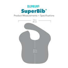 Load image into Gallery viewer, Gray silhouette of Bumkins SuperBib® with dimensions—width: 12 in (30 cm), height from neck: 8.5 in (22 cm)
