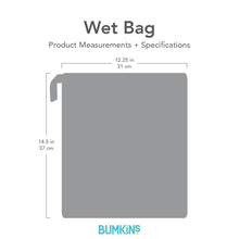 Load image into Gallery viewer, Gray silhouette of the Bumkins Wet Bag with dimensions—width: 12.25 in (31 cm), height: 14.5 in (37 cm).

