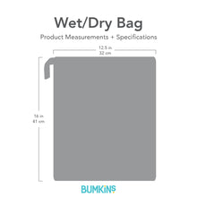 Load image into Gallery viewer, Gray silhouette of Bumkins Wet/Dry Bag with dimensions—width: 12.5 in (32 cm), height: 16 in (41 cm).
